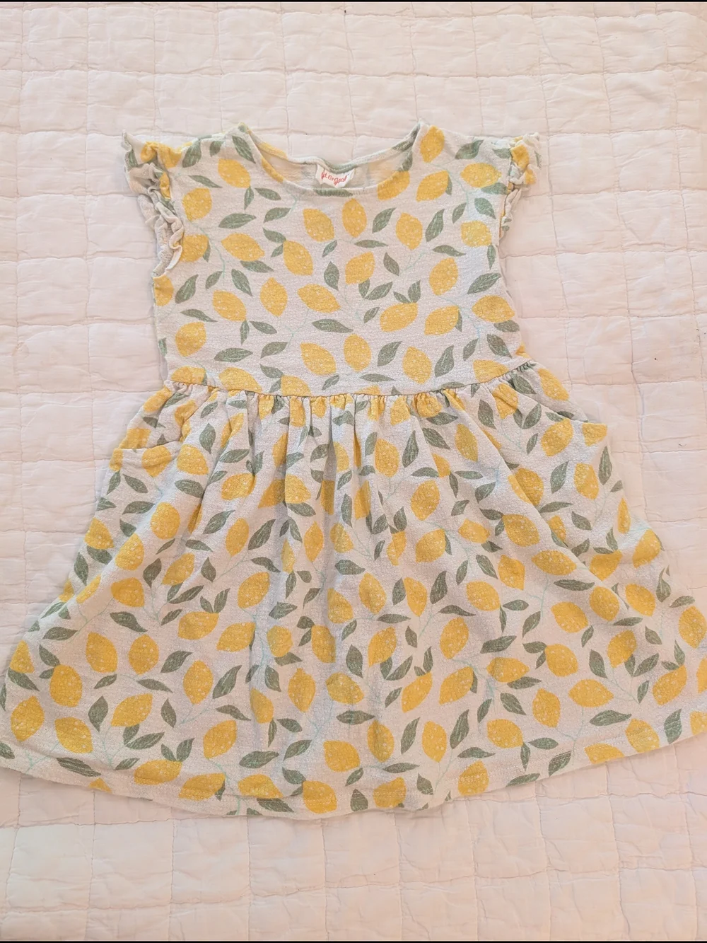 Cat & Jack Yellow Lemon Print Dress with Green Leaves